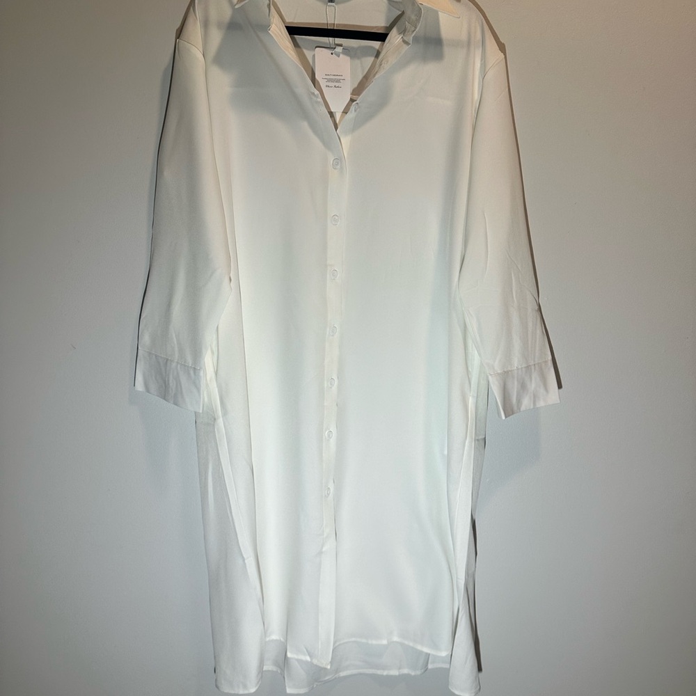 White Long Button-Up Shirt Dress